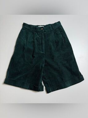 Vintage Izod Pleated Corduroy Bermuda Shorts Womens 8 Forest Green